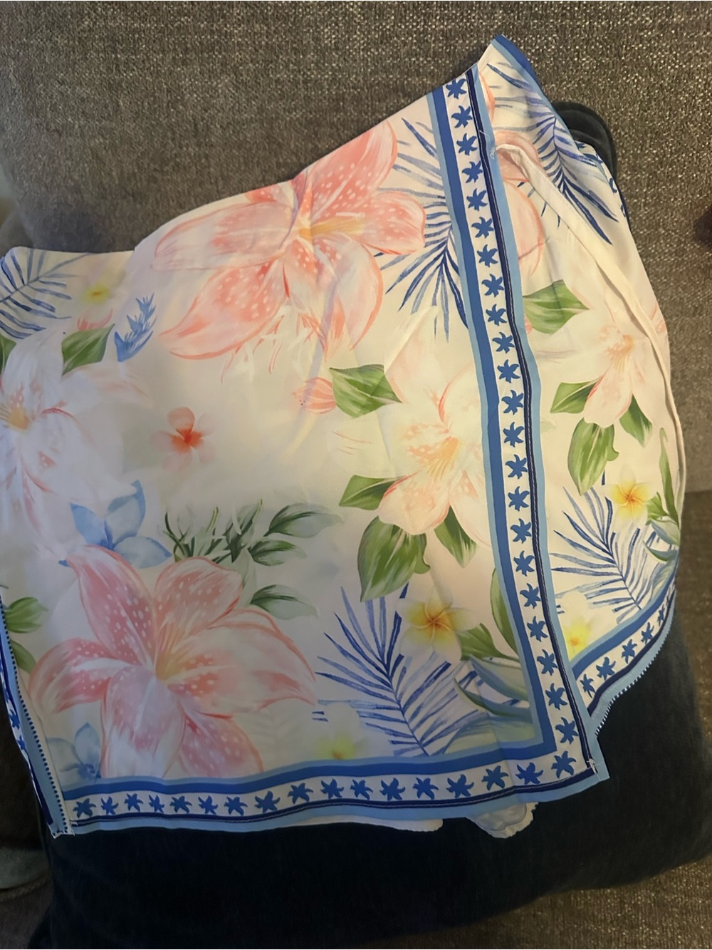 SHEIN White Floral Skort with Pink & Blue Accents